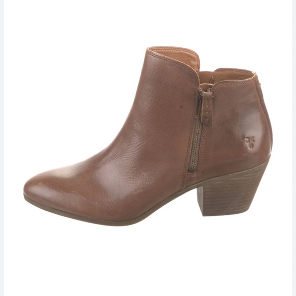 FRYE Brown Ankle Booties Judith Double Zip Leather Chunky Heel 7.5 - Picture 2 of 8